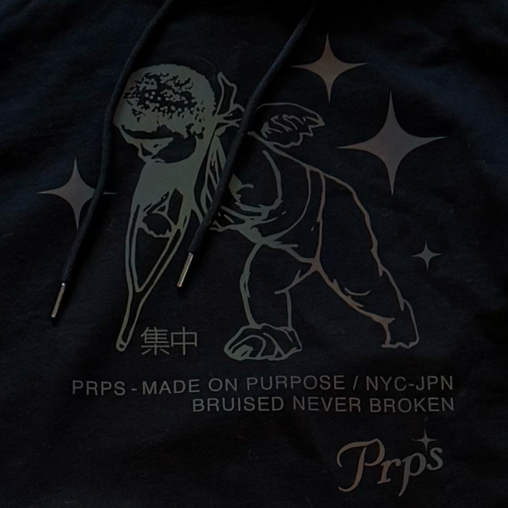NWT Prps Mens Hoodie Pullover Sweatshirt Black Holographic Size M Cherub